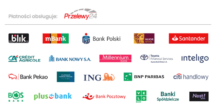 Płatności obsługuje Przelewy24: BLIK i&nbsp;przelewy online.